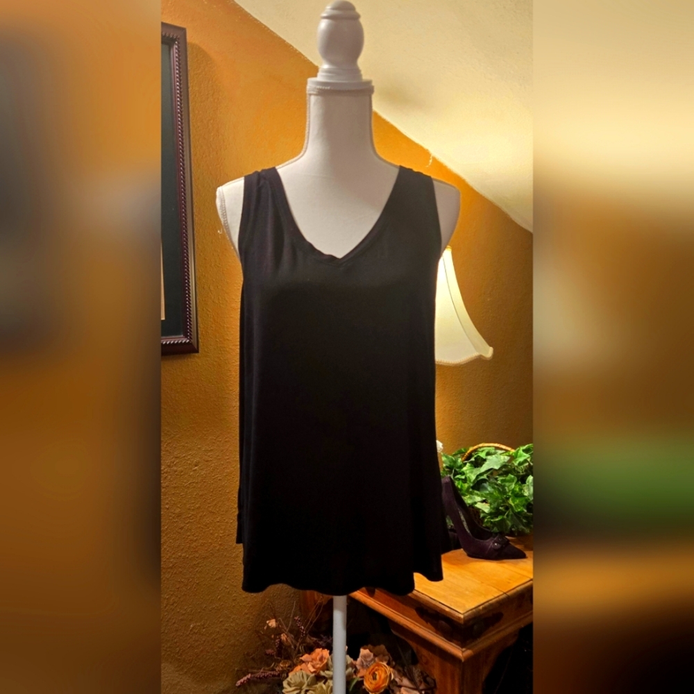 TWO - Time and Tru sleeveless blouse, one black and one grey, size large